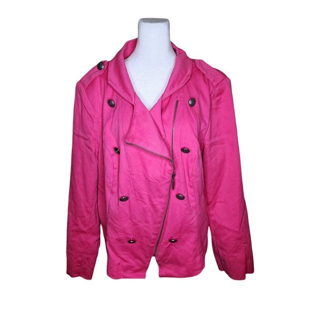 Twiggy London Double Breasted Moto Jacket Union Jack Lining Womens 16W Pink